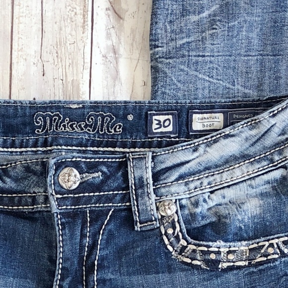 Miss Me Light Blue Boot Cut Jeans with Rhinestone Accents - Picture 4 of 6